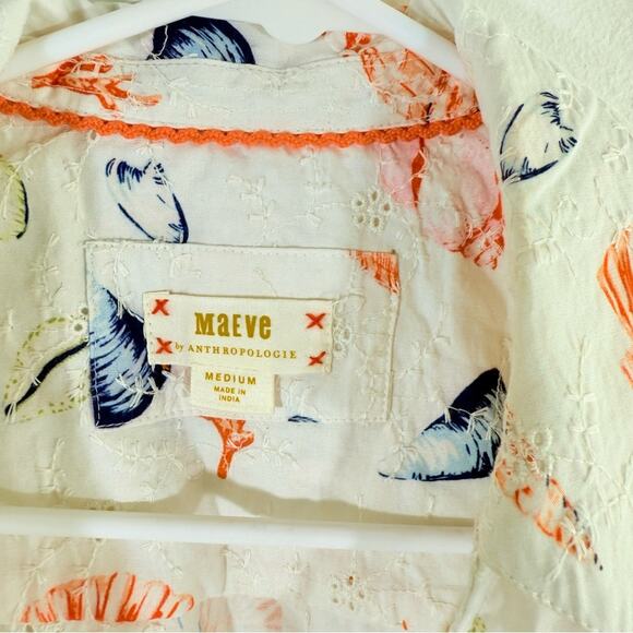 Anthropologie Maeve White Eyelet Seashell Collared Wrap V Neck Shirt Medium - Picture 4 of 16